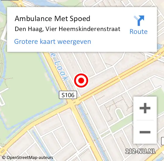 Locatie op kaart van de 112 melding: Ambulance Met Spoed Naar Den Haag, Vier Heemskinderenstraat op 19 mei 2024 16:56