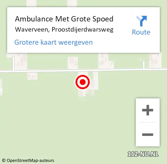Locatie op kaart van de 112 melding: Ambulance Met Grote Spoed Naar Waverveen, Proostdijerdwarsweg op 19 mei 2024 16:57