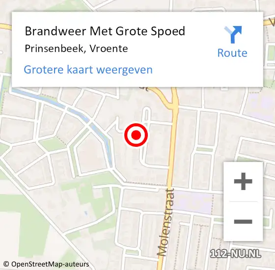Locatie op kaart van de 112 melding: Brandweer Met Grote Spoed Naar Prinsenbeek, Vroente op 19 mei 2024 16:58
