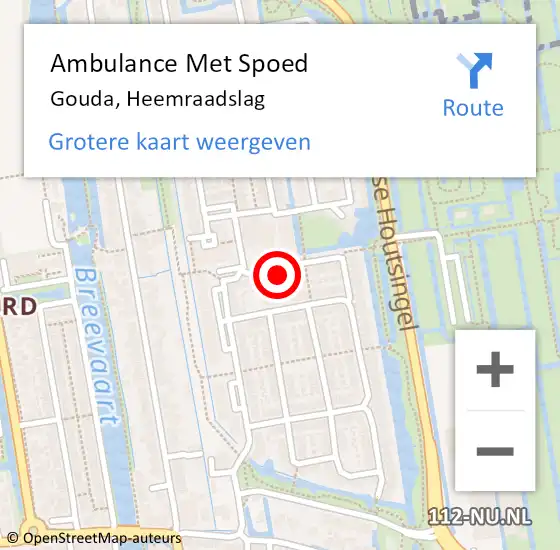 Locatie op kaart van de 112 melding: Ambulance Met Spoed Naar Gouda, Heemraadslag op 19 mei 2024 16:59