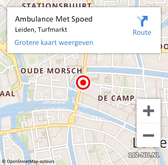 Locatie op kaart van de 112 melding: Ambulance Met Spoed Naar Leiden, Turfmarkt op 19 mei 2024 17:01