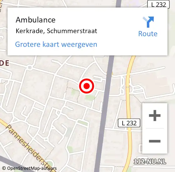 Locatie op kaart van de 112 melding: Ambulance Kerkrade, Schummerstraat op 6 oktober 2014 14:05