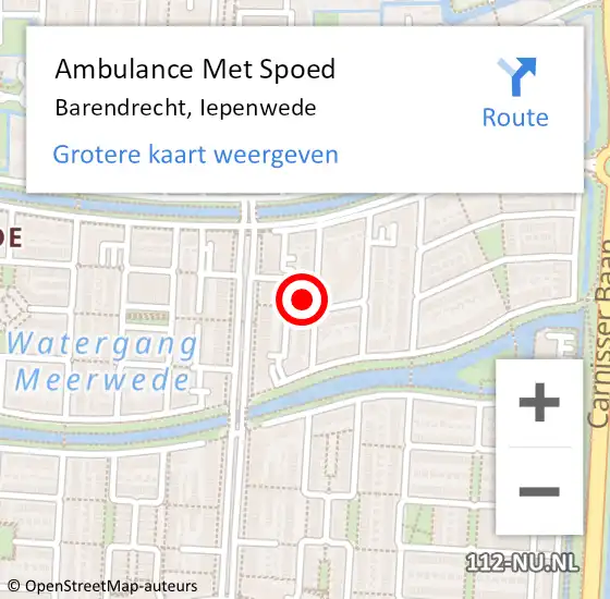 Locatie op kaart van de 112 melding: Ambulance Met Spoed Naar Barendrecht, Iepenwede op 19 mei 2024 17:11