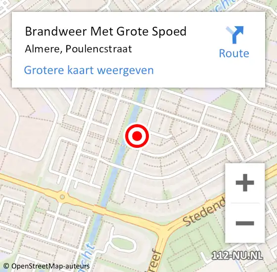 Locatie op kaart van de 112 melding: Brandweer Met Grote Spoed Naar Almere, Poulencstraat op 19 mei 2024 17:21