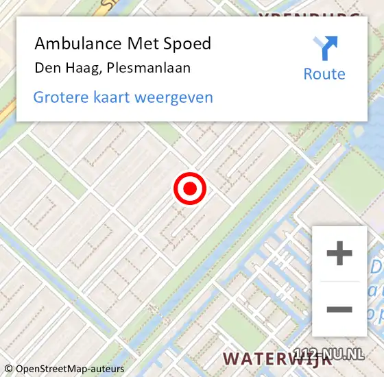 Locatie op kaart van de 112 melding: Ambulance Met Spoed Naar Den Haag, Plesmanlaan op 19 mei 2024 17:27