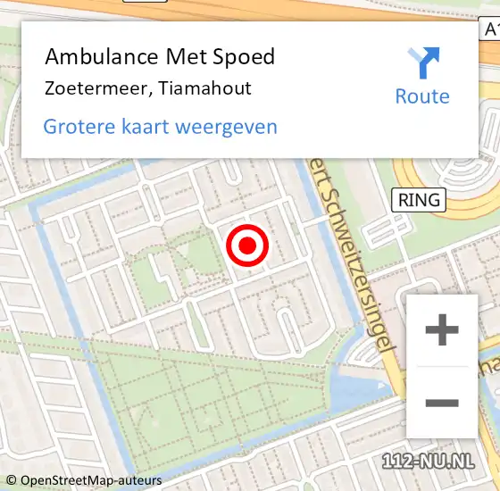 Locatie op kaart van de 112 melding: Ambulance Met Spoed Naar Zoetermeer, Tiamahout op 19 mei 2024 17:29