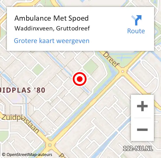 Locatie op kaart van de 112 melding: Ambulance Met Spoed Naar Waddinxveen, Gruttodreef op 19 mei 2024 17:31