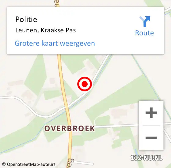 Locatie op kaart van de 112 melding: Politie Leunen, Kraakse Pas op 19 mei 2024 17:39
