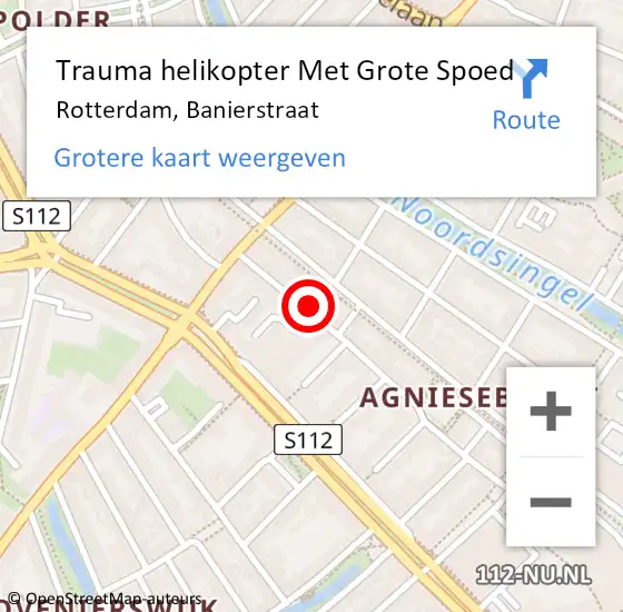 Locatie op kaart van de 112 melding: Trauma helikopter Met Grote Spoed Naar Rotterdam, Banierstraat op 19 mei 2024 17:40