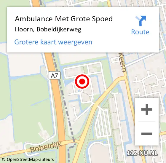 Locatie op kaart van de 112 melding: Ambulance Met Grote Spoed Naar Hoorn, Bobeldijkerweg op 19 mei 2024 17:41