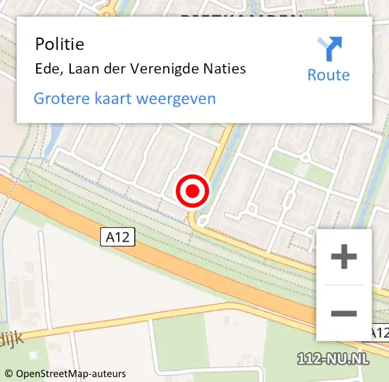 Locatie op kaart van de 112 melding: Politie Ede, Laan der Verenigde Naties op 19 mei 2024 17:42