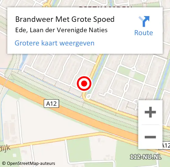 Locatie op kaart van de 112 melding: Brandweer Met Grote Spoed Naar Ede, Laan der Verenigde Naties op 19 mei 2024 17:44