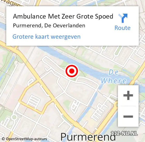 Locatie op kaart van de 112 melding: Ambulance Met Zeer Grote Spoed Naar Purmerend, De Oeverlanden op 19 mei 2024 17:49