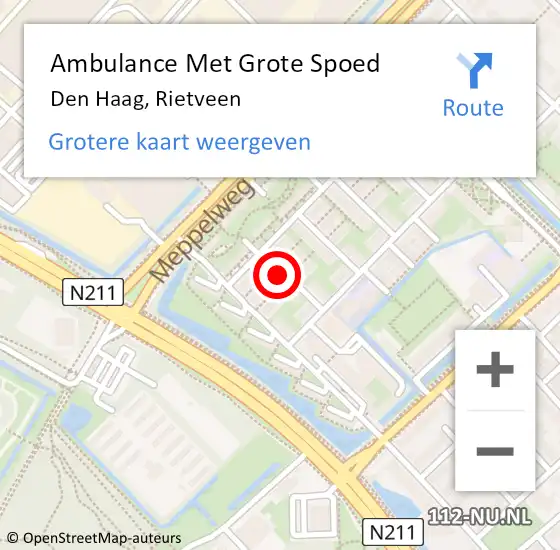 Locatie op kaart van de 112 melding: Ambulance Met Grote Spoed Naar Den Haag, Rietveen op 19 mei 2024 17:51