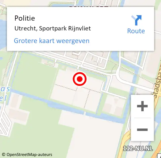 Locatie op kaart van de 112 melding: Politie Utrecht, Sportpark Rijnvliet op 19 mei 2024 17:53