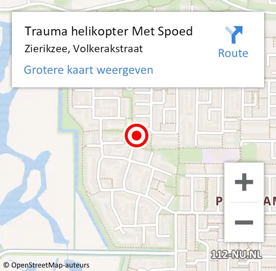 Locatie op kaart van de 112 melding: Trauma helikopter Met Spoed Naar Zierikzee, Volkerakstraat op 19 mei 2024 17:53