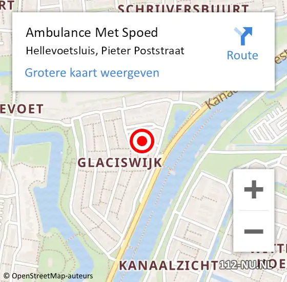 Locatie op kaart van de 112 melding: Ambulance Met Spoed Naar Hellevoetsluis, Pieter Poststraat op 19 mei 2024 17:54