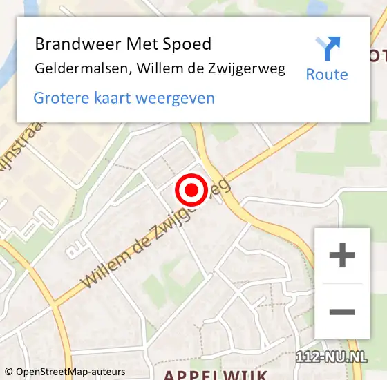 Locatie op kaart van de 112 melding: Brandweer Met Spoed Naar Geldermalsen, Willem de Zwijgerweg op 19 mei 2024 18:04