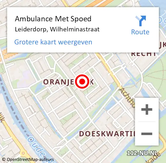 Locatie op kaart van de 112 melding: Ambulance Met Spoed Naar Leiderdorp, Wilhelminastraat op 19 mei 2024 18:16