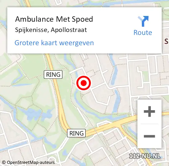 Locatie op kaart van de 112 melding: Ambulance Met Spoed Naar Spijkenisse, Apollostraat op 19 mei 2024 18:23