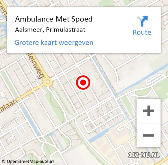 Locatie op kaart van de 112 melding: Ambulance Met Spoed Naar Aalsmeer, Primulastraat op 19 mei 2024 18:24