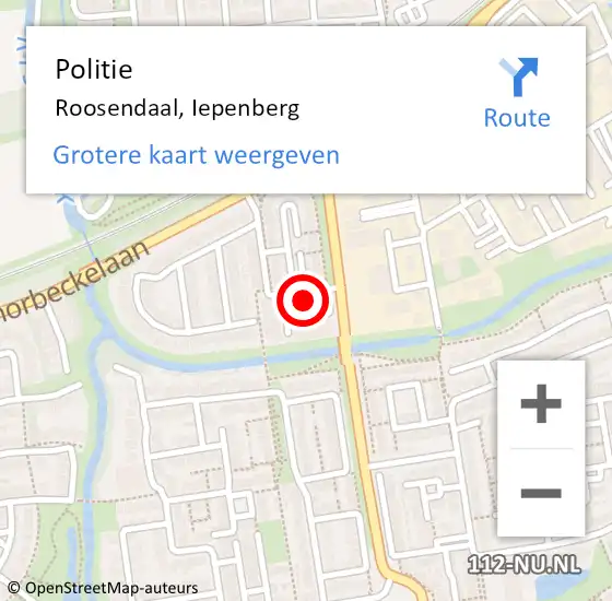 Locatie op kaart van de 112 melding: Politie Roosendaal, Iepenberg op 19 mei 2024 18:25