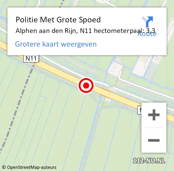 Locatie op kaart van de 112 melding: Politie Met Grote Spoed Naar Alphen aan den Rijn, N11 hectometerpaal: 3,3 op 19 mei 2024 18:33