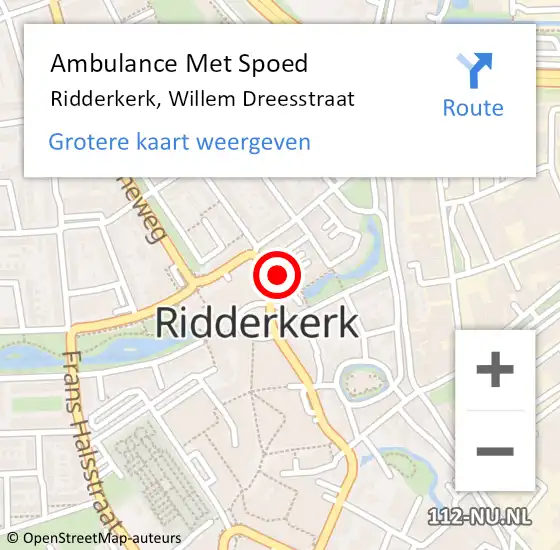 Locatie op kaart van de 112 melding: Ambulance Met Spoed Naar Ridderkerk, Willem Dreesstraat op 19 mei 2024 18:35