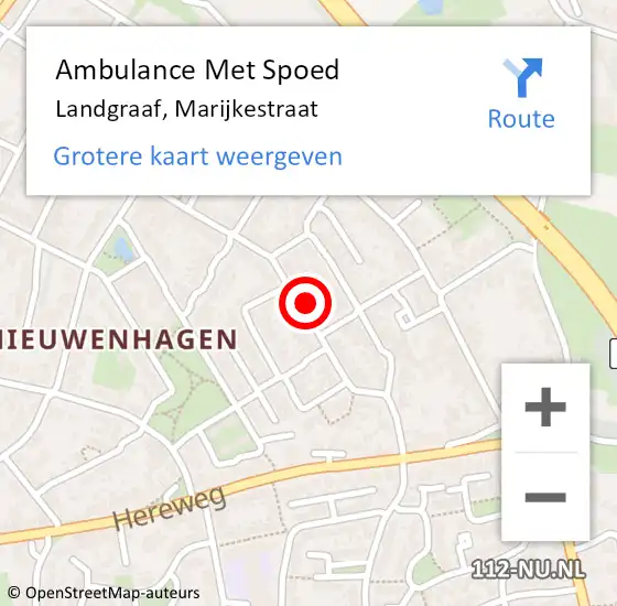 Locatie op kaart van de 112 melding: Ambulance Met Spoed Naar Landgraaf, Marijkestraat op 6 oktober 2014 14:13