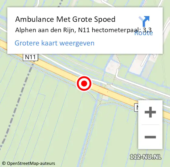 Locatie op kaart van de 112 melding: Ambulance Met Grote Spoed Naar Alphen aan den Rijn, N11 hectometerpaal: 3,3 op 19 mei 2024 18:36