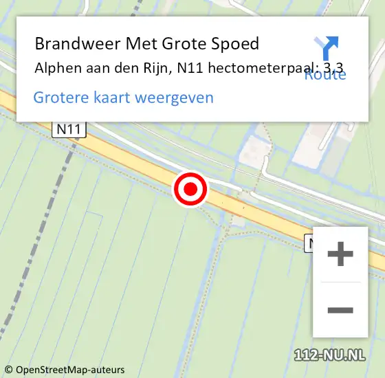 Locatie op kaart van de 112 melding: Brandweer Met Grote Spoed Naar Alphen aan den Rijn, N11 hectometerpaal: 3,3 op 19 mei 2024 18:38