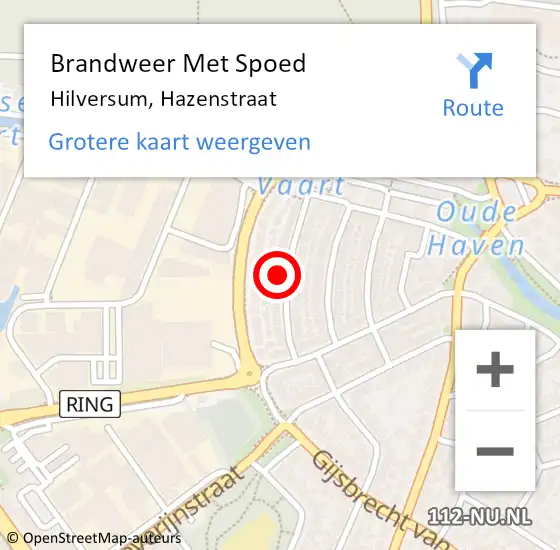 Locatie op kaart van de 112 melding: Brandweer Met Spoed Naar Hilversum, Hazenstraat op 19 mei 2024 18:42