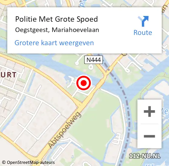 Locatie op kaart van de 112 melding: Politie Met Grote Spoed Naar Oegstgeest, Mariahoevelaan op 19 mei 2024 18:45