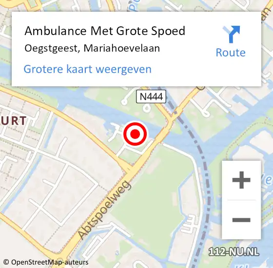 Locatie op kaart van de 112 melding: Ambulance Met Grote Spoed Naar Oegstgeest, Mariahoevelaan op 19 mei 2024 18:45