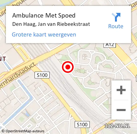 Locatie op kaart van de 112 melding: Ambulance Met Spoed Naar Den Haag, Jan van Riebeekstraat op 19 mei 2024 18:48