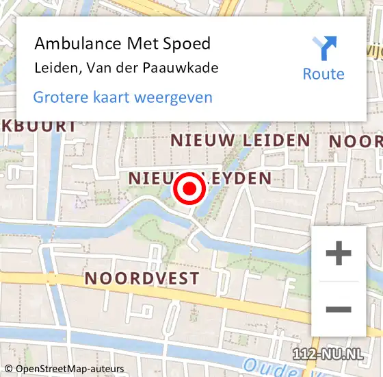 Locatie op kaart van de 112 melding: Ambulance Met Spoed Naar Leiden, Van der Paauwkade op 19 mei 2024 18:52