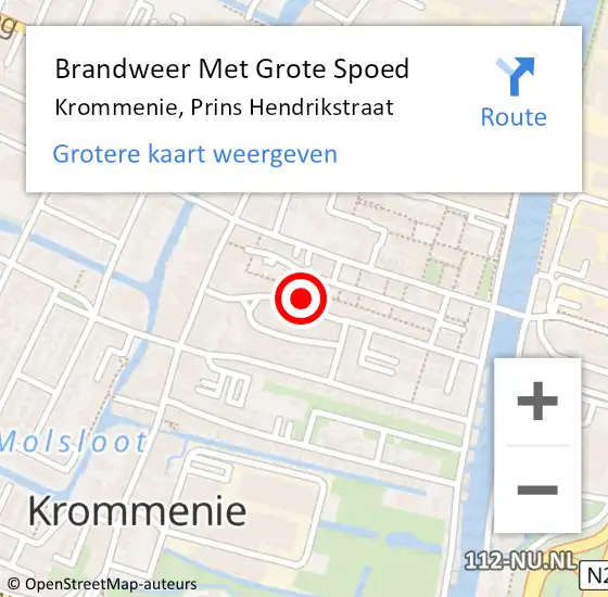 Locatie op kaart van de 112 melding: Brandweer Met Grote Spoed Naar Krommenie, Prins Hendrikstraat op 19 mei 2024 18:53
