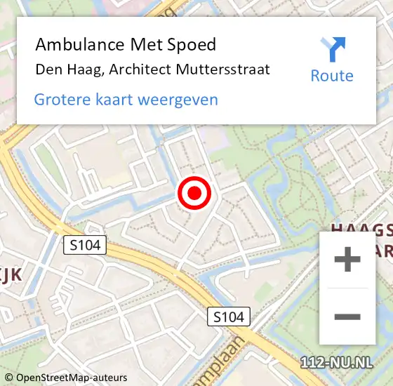 Locatie op kaart van de 112 melding: Ambulance Met Spoed Naar Den Haag, Architect Muttersstraat op 19 mei 2024 18:54