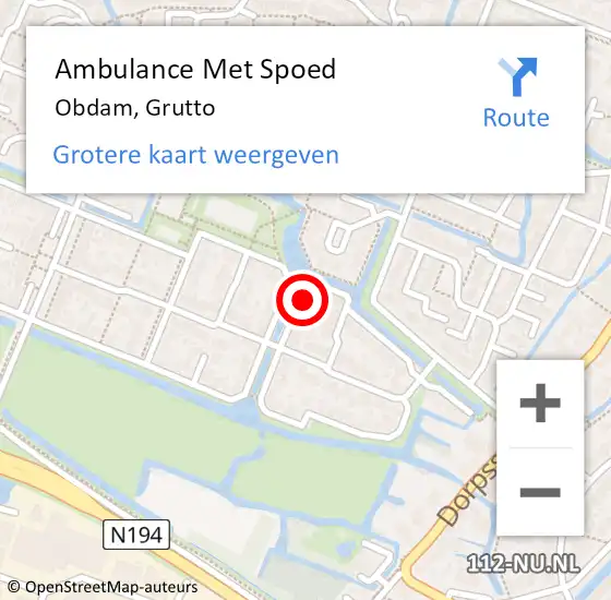 Locatie op kaart van de 112 melding: Ambulance Met Spoed Naar Obdam, Grutto op 19 mei 2024 19:01
