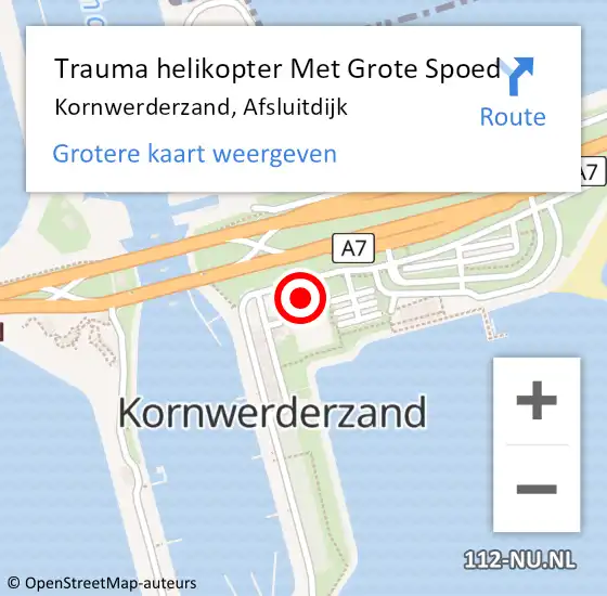 Locatie op kaart van de 112 melding: Trauma helikopter Met Grote Spoed Naar Kornwerderzand, Afsluitdijk op 19 mei 2024 19:06