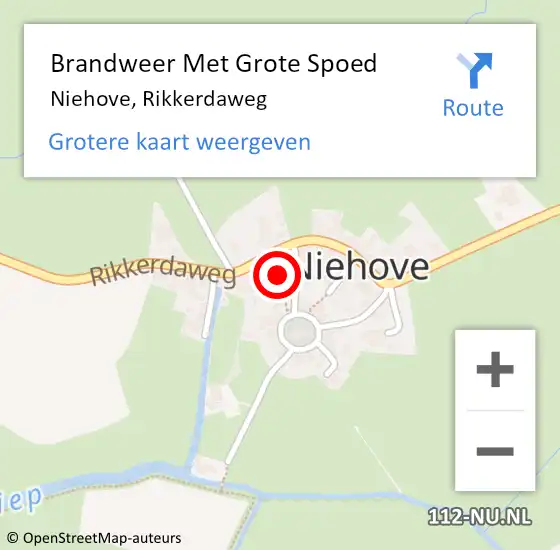 Locatie op kaart van de 112 melding: Brandweer Met Grote Spoed Naar Niehove, Rikkerdaweg op 19 mei 2024 19:06