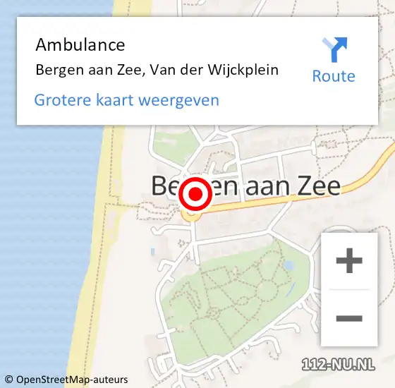 Locatie op kaart van de 112 melding: Ambulance Bergen aan Zee, Van der Wijckplein op 19 mei 2024 19:24