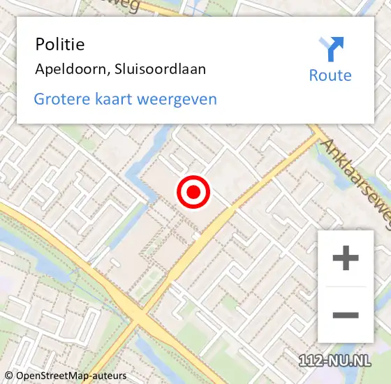 Locatie op kaart van de 112 melding: Politie Apeldoorn, Sluisoordlaan op 19 mei 2024 19:29