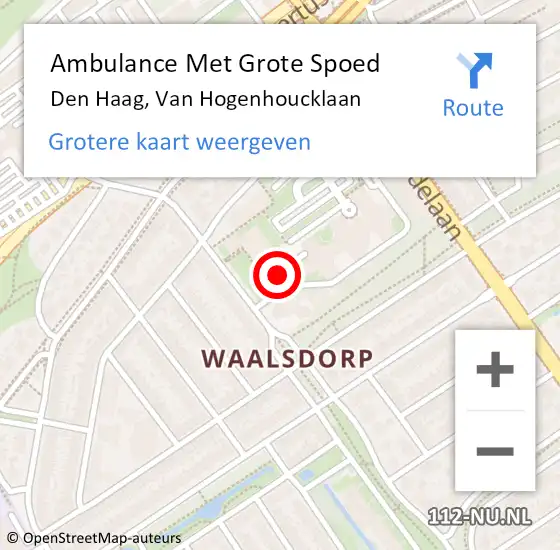 Locatie op kaart van de 112 melding: Ambulance Met Grote Spoed Naar Den Haag, Van Hogenhoucklaan op 19 mei 2024 19:31