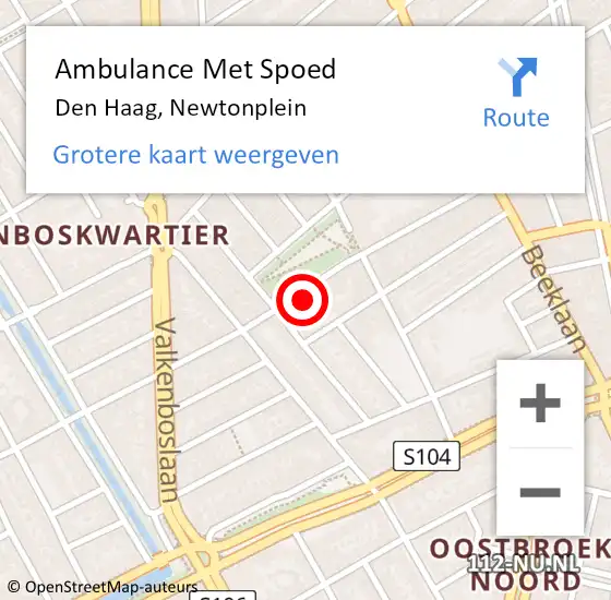 Locatie op kaart van de 112 melding: Ambulance Met Spoed Naar Den Haag, Newtonplein op 19 mei 2024 19:37