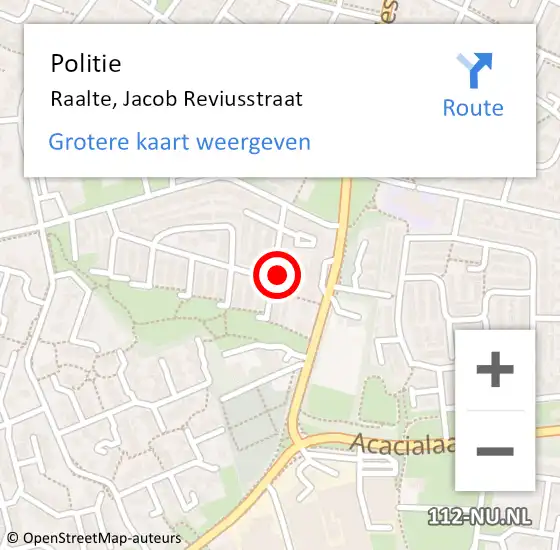 Locatie op kaart van de 112 melding: Politie Raalte, Jacob Reviusstraat op 19 mei 2024 19:49