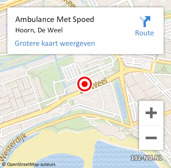 Locatie op kaart van de 112 melding: Ambulance Met Spoed Naar Hoorn, De Weel op 19 mei 2024 19:51