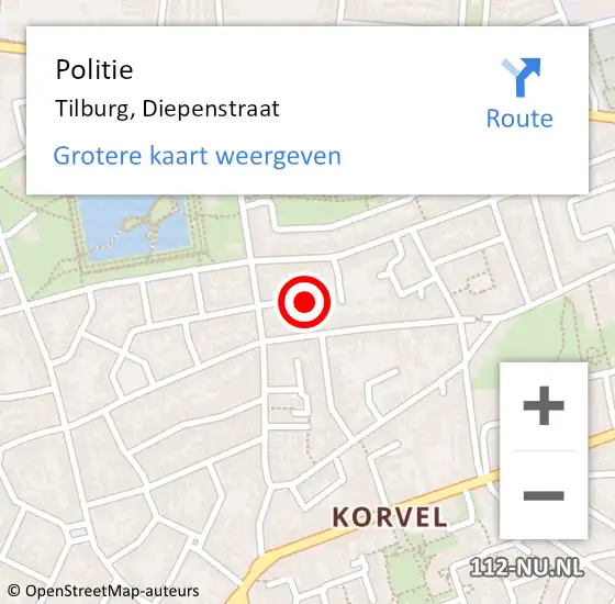 Locatie op kaart van de 112 melding: Politie Tilburg, Diepenstraat op 19 mei 2024 19:52