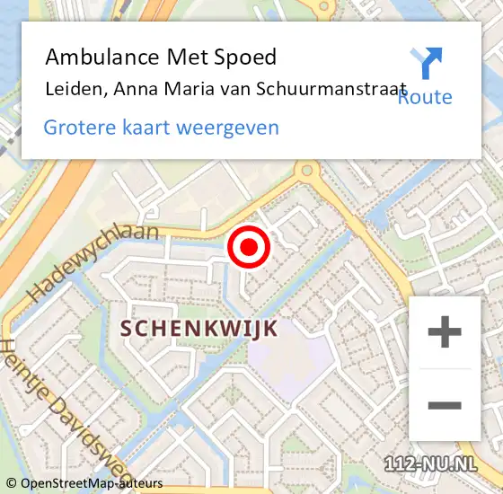 Locatie op kaart van de 112 melding: Ambulance Met Spoed Naar Leiden, Anna Maria van Schuurmanstraat op 19 mei 2024 19:56