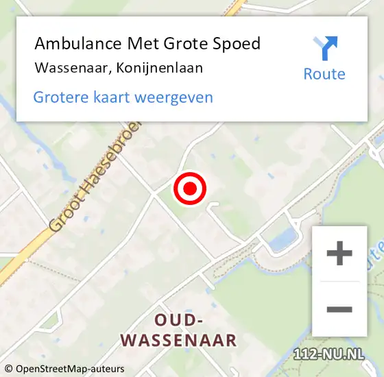 Locatie op kaart van de 112 melding: Ambulance Met Grote Spoed Naar Wassenaar, Konijnenlaan op 19 mei 2024 19:56